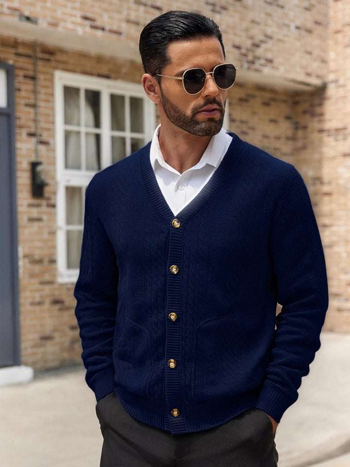 Herren Modischer Strickcardigan mit praktischen Taschen und einzigartiger Textur Drune