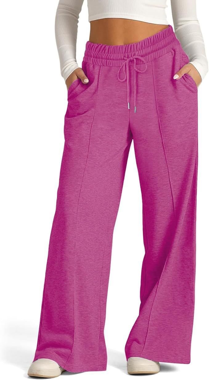 Damen lässige Palazzo-Hose mit elastischem Bund und Taschen Drune