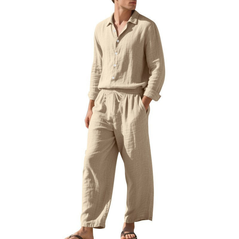 Herren nan Leichtes Leinen Hemd und Hose Set mit Kordelzug und weitem Schnitt Drune