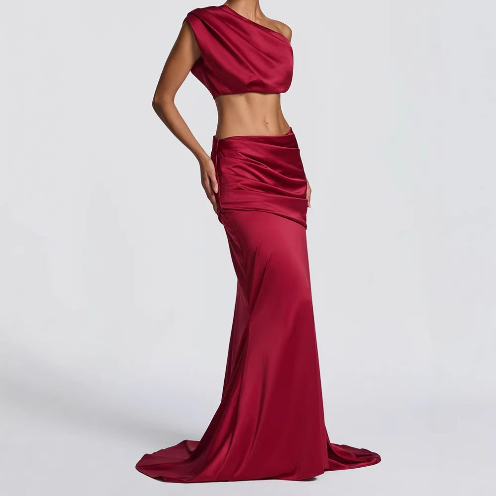 Damen Elegantes One-Shoulder Abendkleid Drune