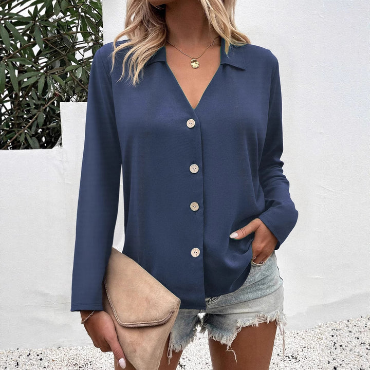 Damen Modische Bluse mit V-Ausschnitt und Knopfdetails Drune