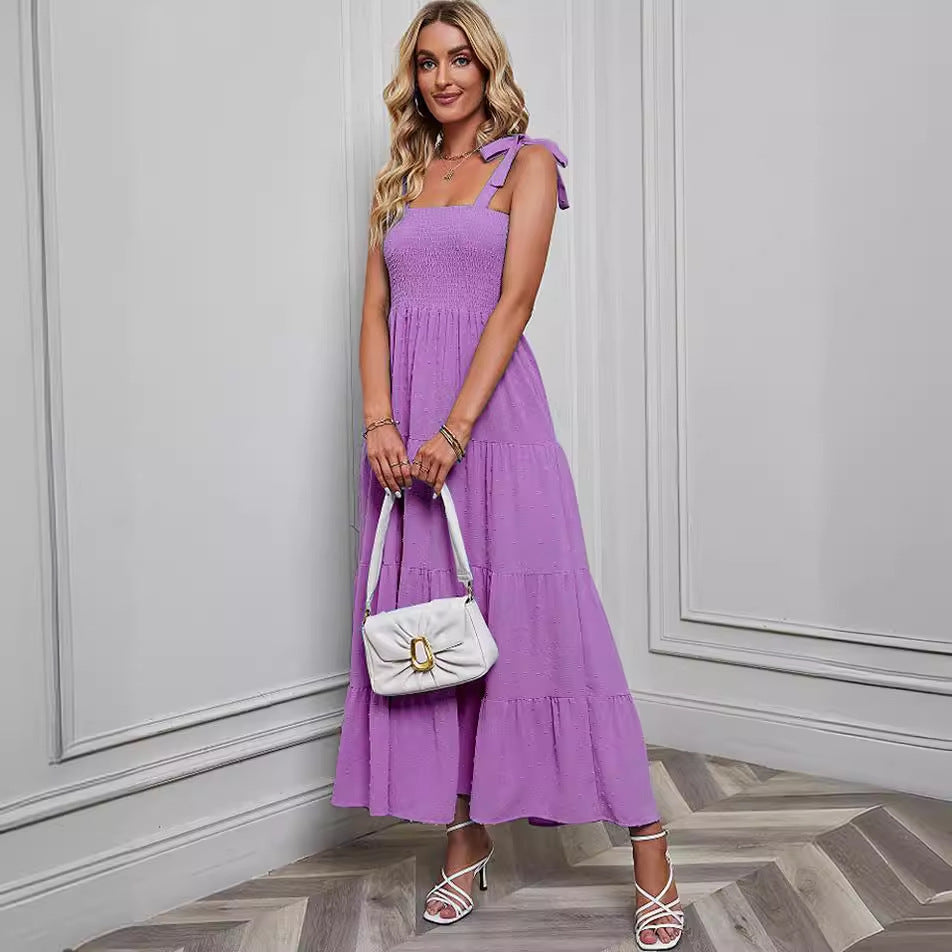 Damen Maxikleid mit zartem Smock-Oberteil und verstellbaren Trägern Drune