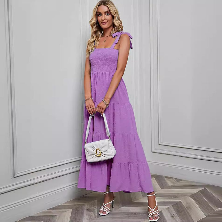 Damen Maxikleid mit zartem Smock-Oberteil und verstellbaren Trägern Drune