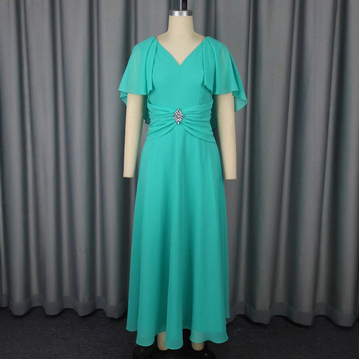 Damen elegantes Maxi-Kleid mit schickem Faltendesign und glamouröser Brosche Drune