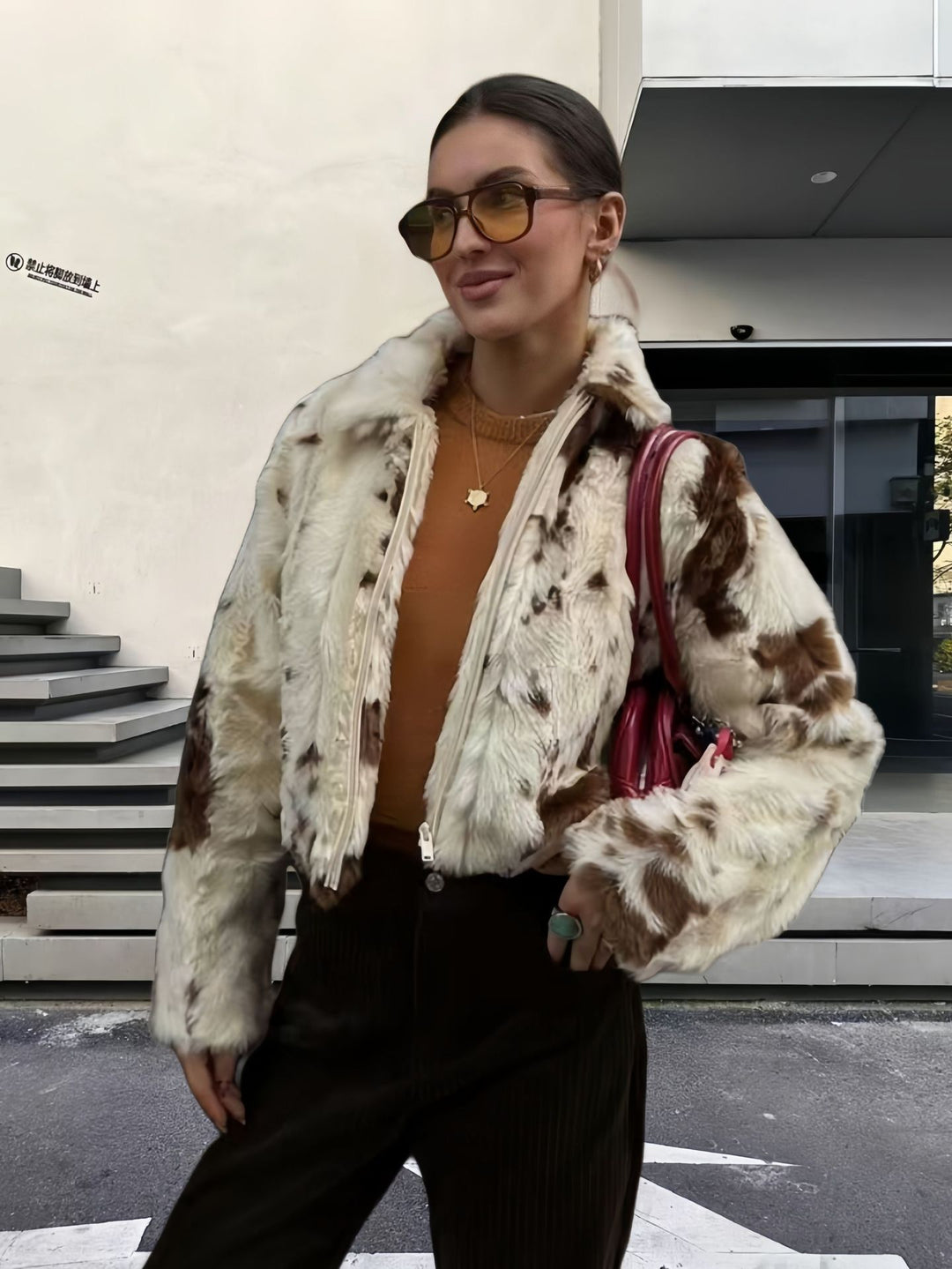 Damen modische und strapazierfähige Kunstpelzjacke Drune