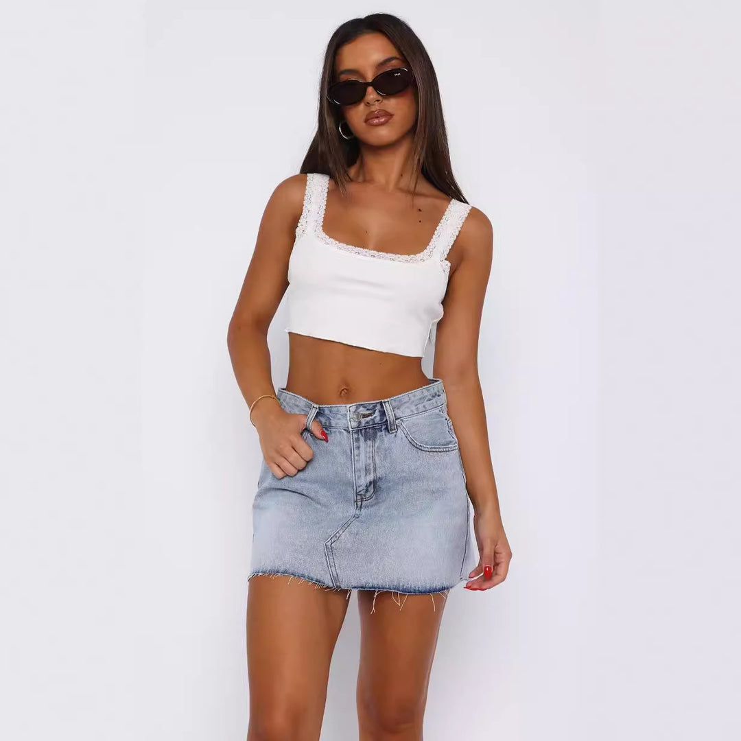 Damen-Crop-Top mit Häkelrand und minimalistischer Silhouette Drune