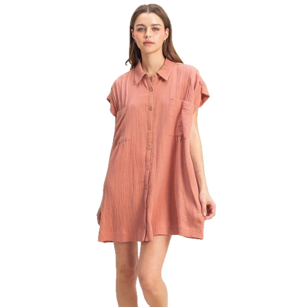 Damen lässige Bluse mit hohen Armöffnungen und zwei aufgesetzten Taschen Drune