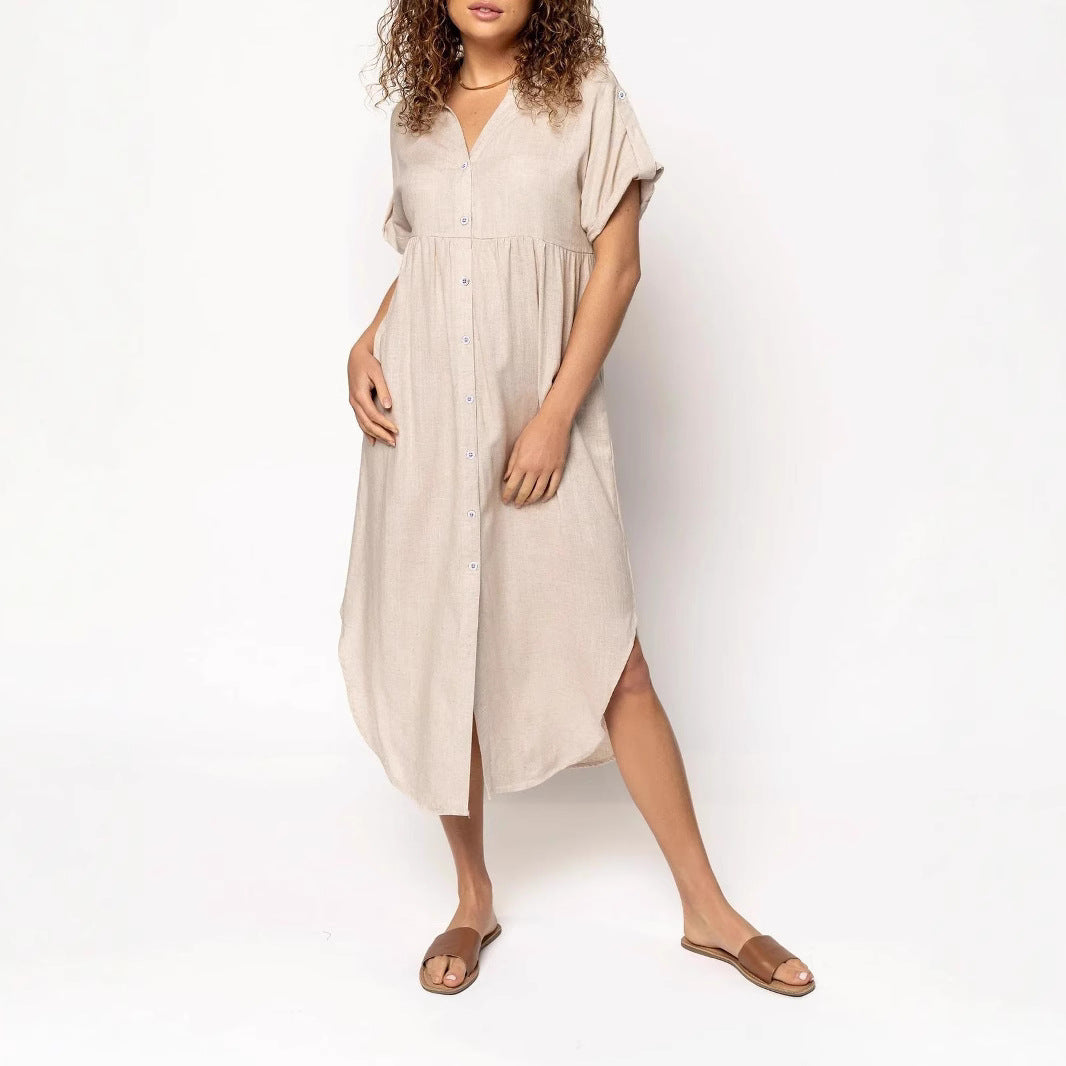 Damen Hemdkleid mit bodenlangem Schnitt und Knopfdetails Drune