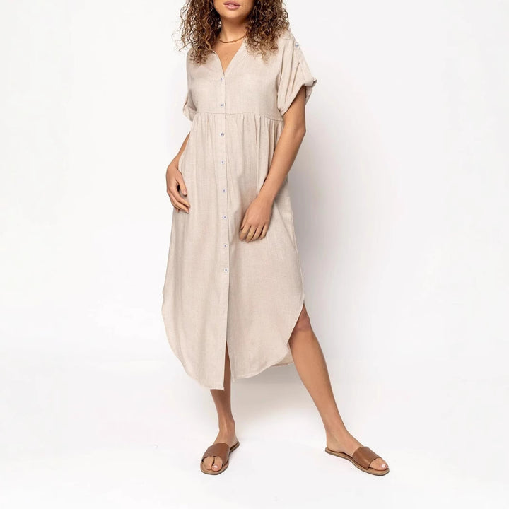 Damen Hemdkleid mit bodenlangem Schnitt und Knopfdetails Drune