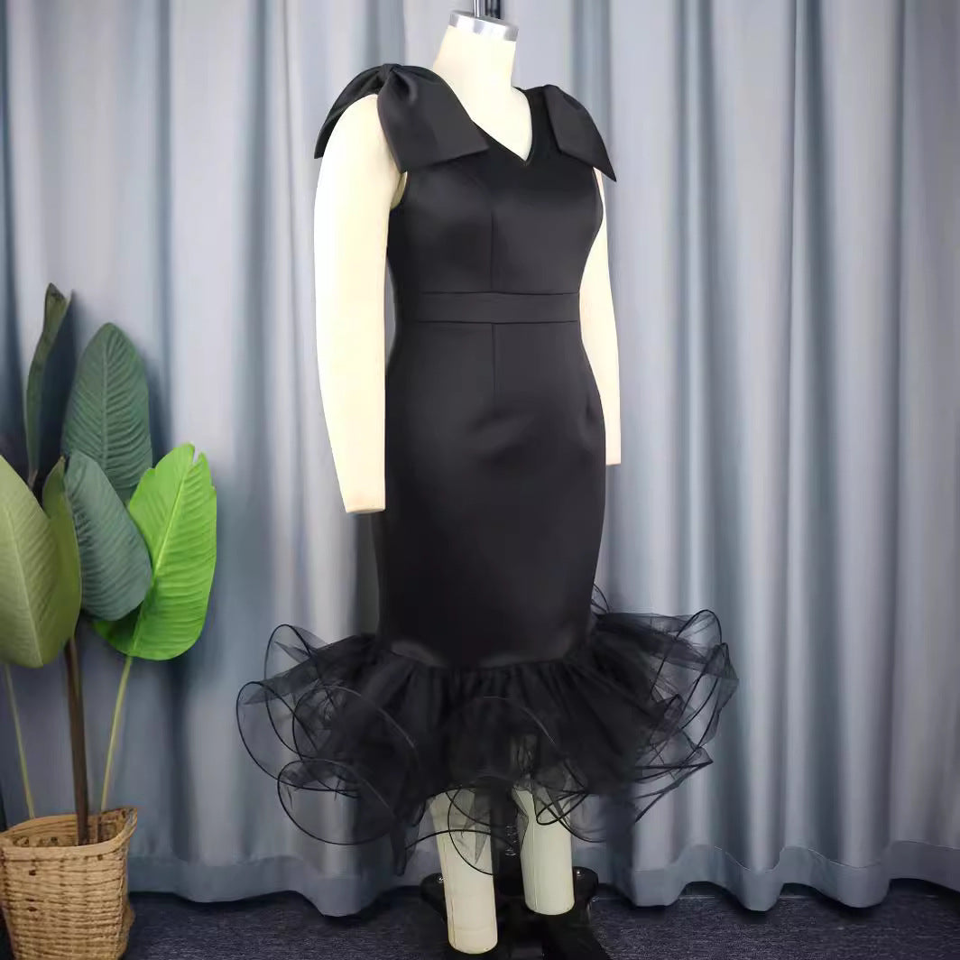 Damen elegantes Kleid mit innovativen Tüllrüschen Drune