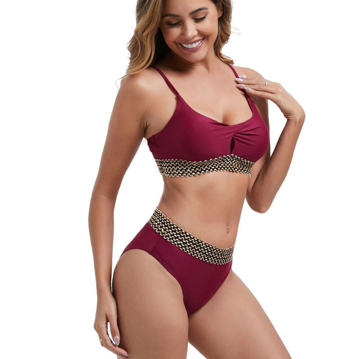 Damen Hoch tailliertes Bikini-Set mit dekorativem Knotendetail Drune
