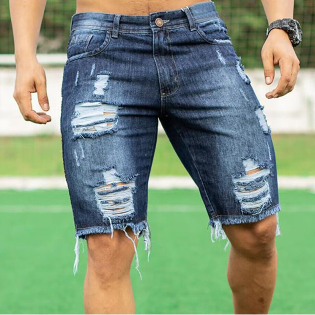 Herren Destroyed Denim-Shorts mit unregelmäßigem Saum und modischen Rissdetails Drune