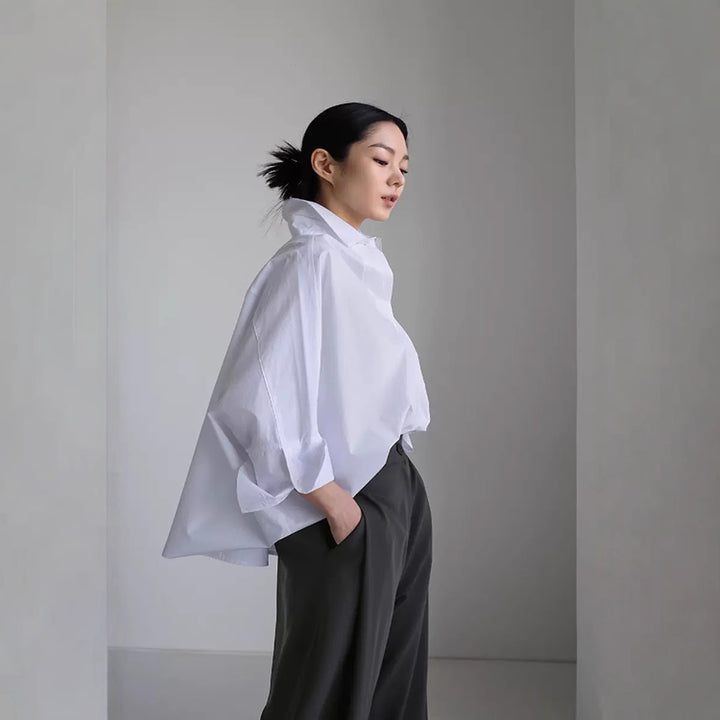 Damen modische Oversized-Bluse aus hochwertiger Baumwolle mit lässigem Schnitt und Stehkragen Drune