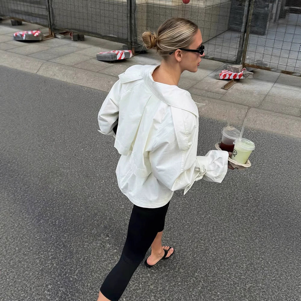 Damen modische Kurzjacke mit Taillengürtel und elegantem Schnitt Drune