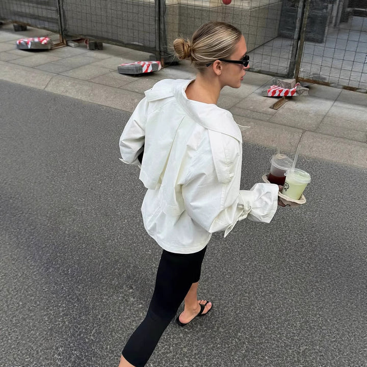 Damen modische Kurzjacke mit Taillengürtel und elegantem Schnitt Drune