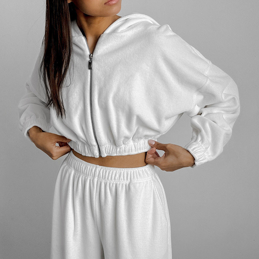 Damen lässiger Kapuzenpullover mit hohem Bund und weiten Hosen Drune