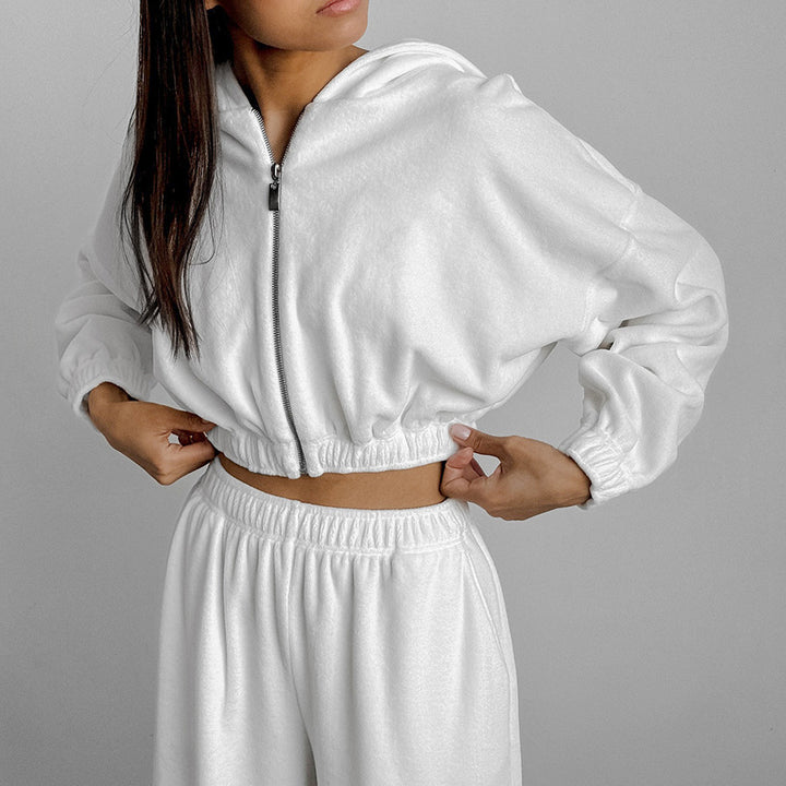 Damen lässiger Kapuzenpullover mit hohem Bund und weiten Hosen Drune