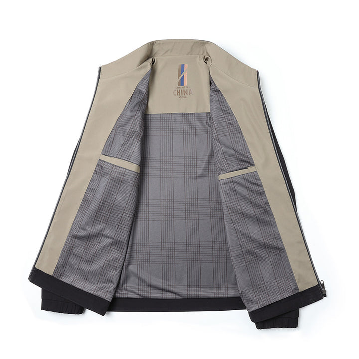Herren nan leichte Harringtonjacke mit Stehkragen, Reißverschlusstaschen und kariertem Innenfutter Drune