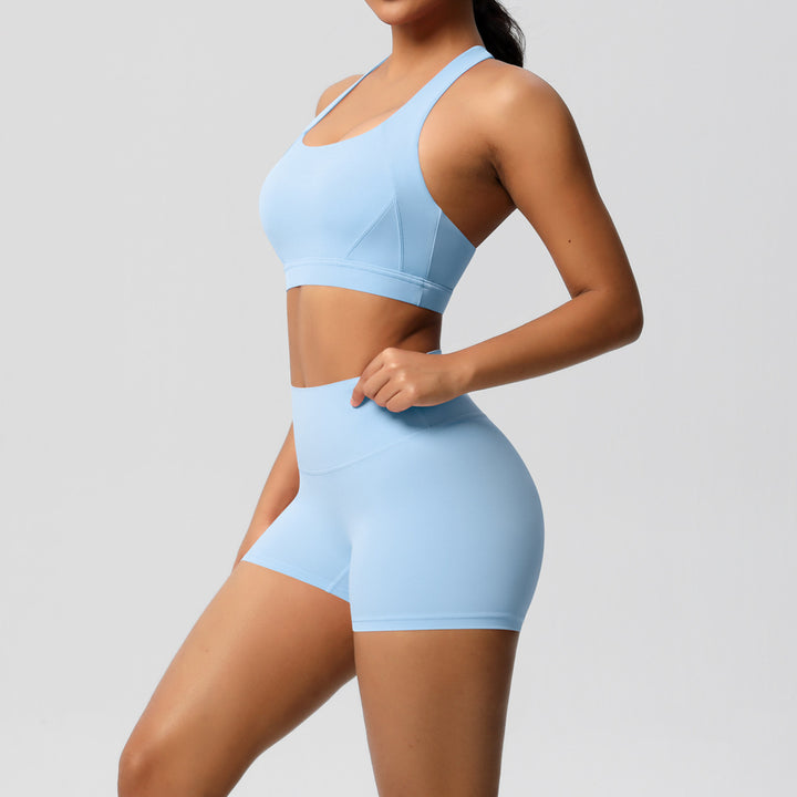 Damen Sport-BH und Hochbund-Shorts Set mit nahtloser Verarbeitung und atmungsaktiven Materialien Drune