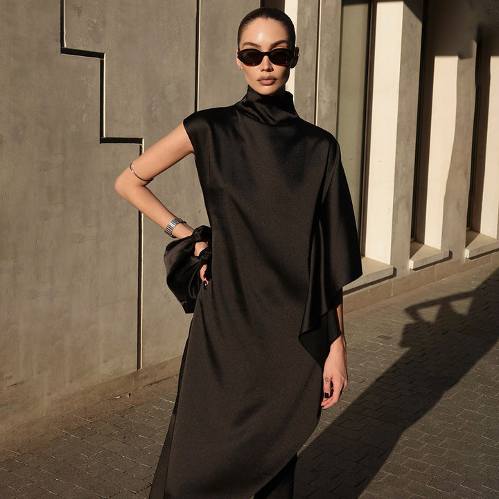 Damen Maxikleid mit asymmetrischem Schnitt und hohem Kragen Drune