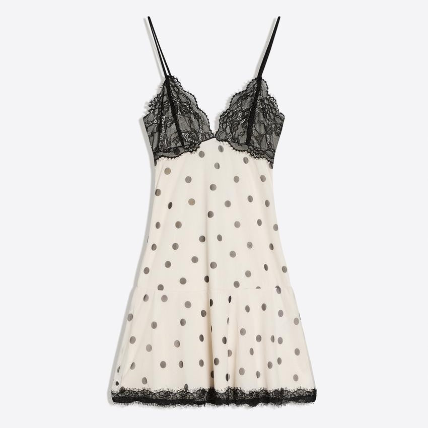 Damen Spitzenkleid mit Punkten und romantischen Details Drune