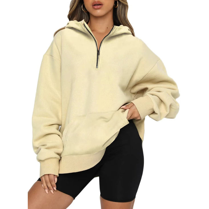 Damen Oversize Kapuzenpullover mit halbem Reißverschluss Drune