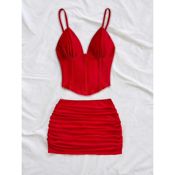 Damen Crop-Top und Mini-Rock Set mit raffinierten Raffungseffekten Drune