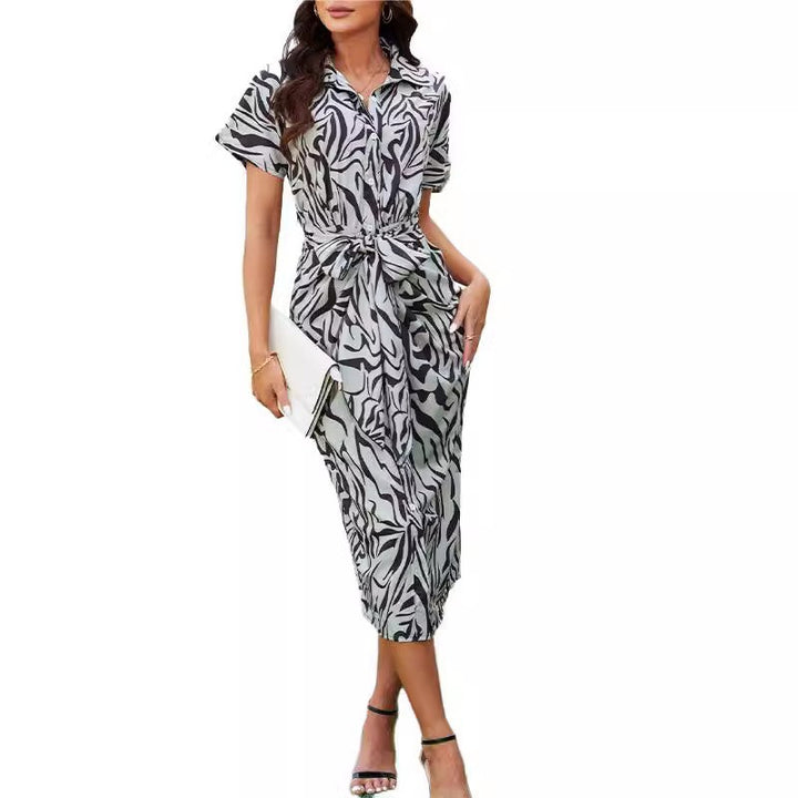 Damen Knotenkleid mit modischem Zebra-Print und schickem Hemdkragen Drune