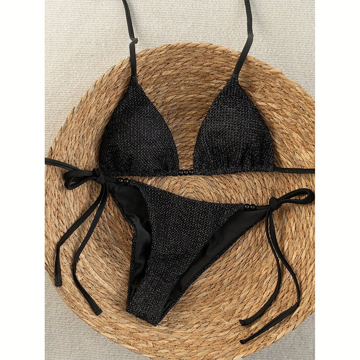 Damen Triangel-Bikini mit strukturierter Netzoptik und raffinierten Bindebändern Drune