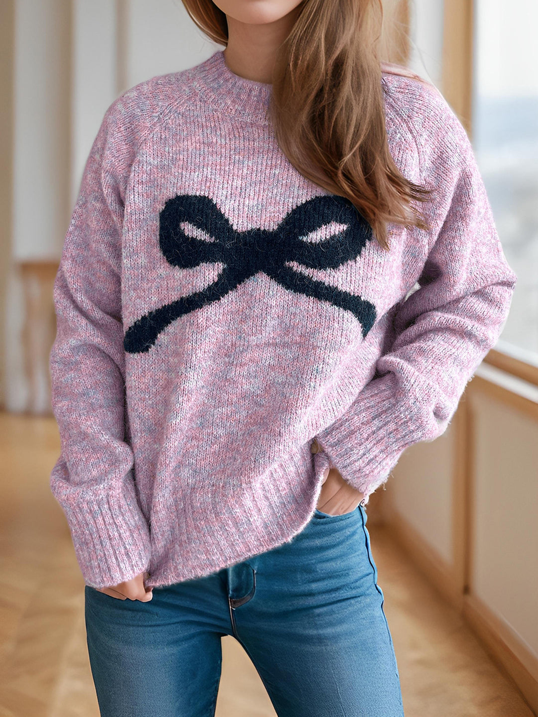 Damen kuscheliger Pullover mit Schleifenmotiv Drune