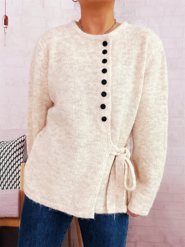 Damen Kuschelige Strickjacke mit elegantem Bindegürtel und modernen Knopfdetails Drune