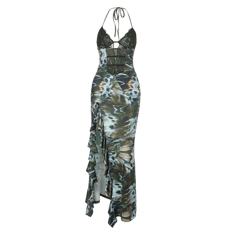 Damen Maxikleid mit Spitzen-Oberteil und asymmetrischem Schlitz Drune