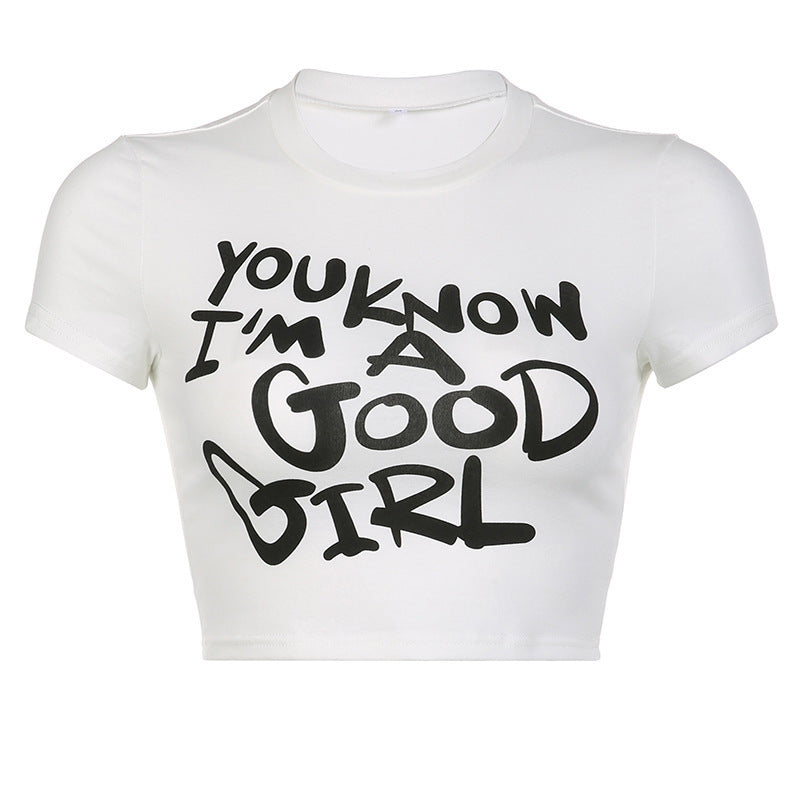 Damen Crop-Top mit kreativem Grafikdesign und modernem Schriftzug Drune