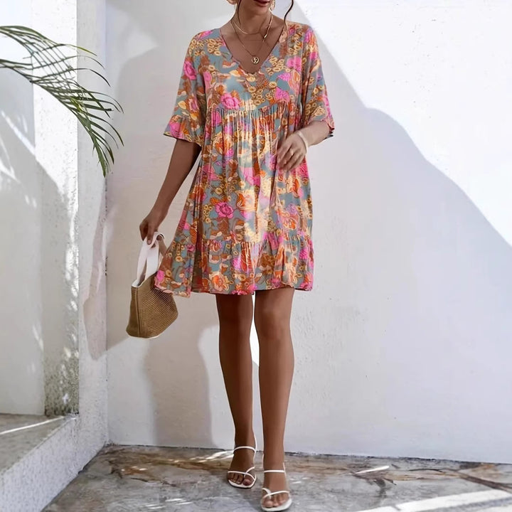 Damen Freizeitkleid mit floralem Muster und voluminösem Schnitt Drune