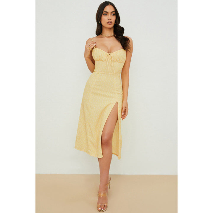 Damen Midikleid mit raffinierten Blumenmustern und seitlichem Schlitz Drune
