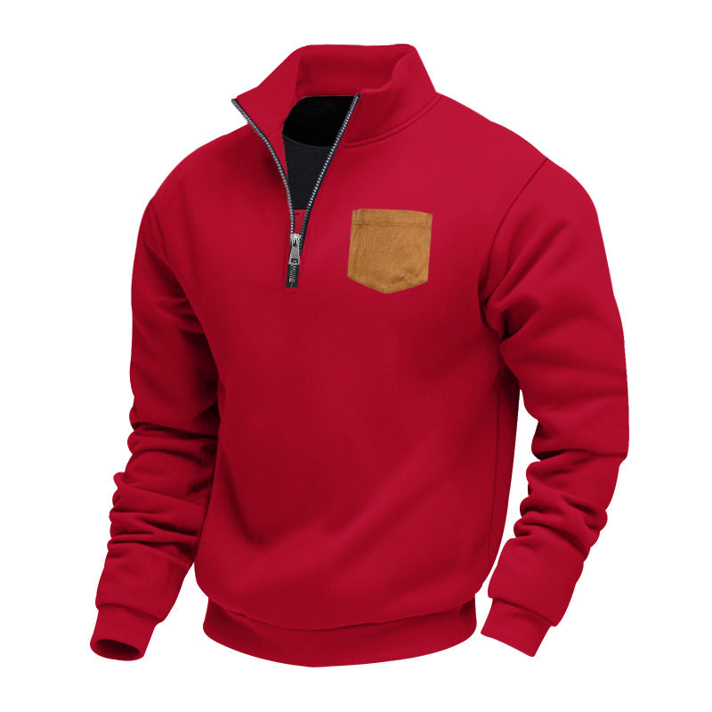 Herren eleganter Sweatpullover mit halbem Reißverschluss und praktischer Brusttasche Drune