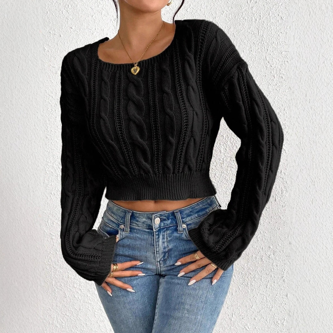Damen Grobstrickpullover mit modernem Zopfmuster und weitem Rundhalsausschnitt Drune