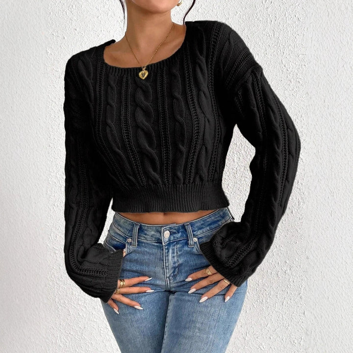 Damen Grobstrickpullover mit modernem Zopfmuster und weitem Rundhalsausschnitt Drune