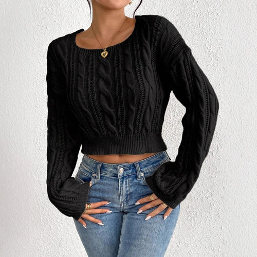 Damen Grobstrickpullover mit modernem Zopfmuster und weitem Rundhalsausschnitt Drune