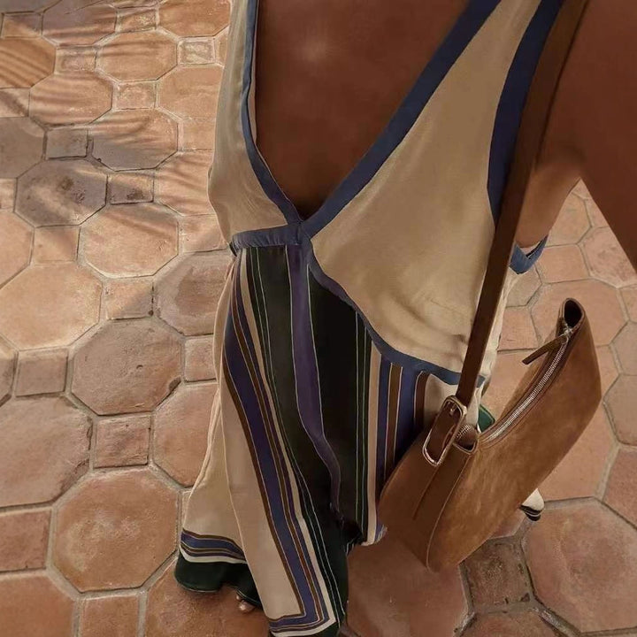 Damen Maxikleid mit tiefem V-Ausschnitt und fließendem Schnitt Drune