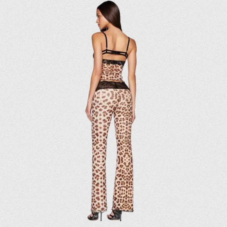 Damen Leggings mit elegantem Spitzenbund und modischem Tiermuster Drune