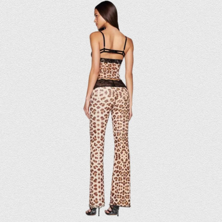 Damen Leggings mit elegantem Spitzenbund und modischem Tiermuster Drune