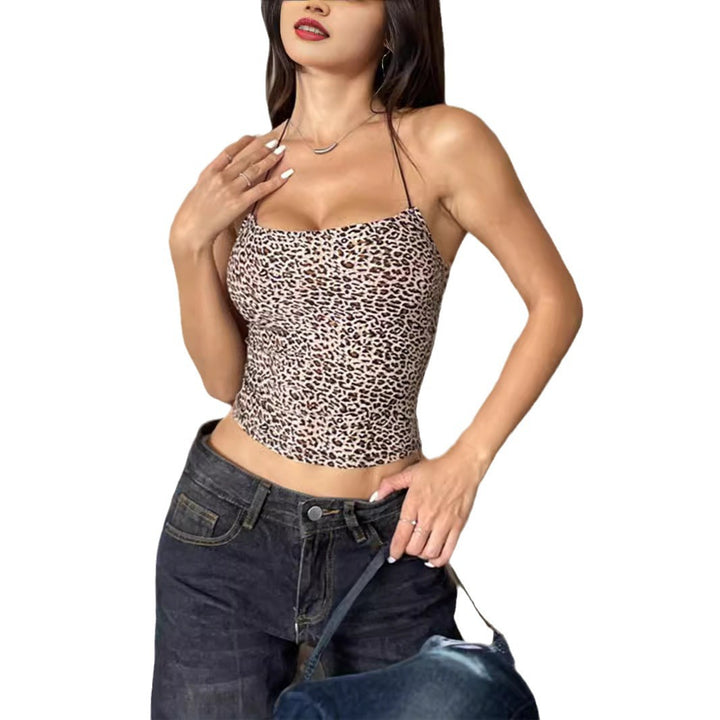 Damen Crop-Top mit Animal-Print und feinen Trägern Drune