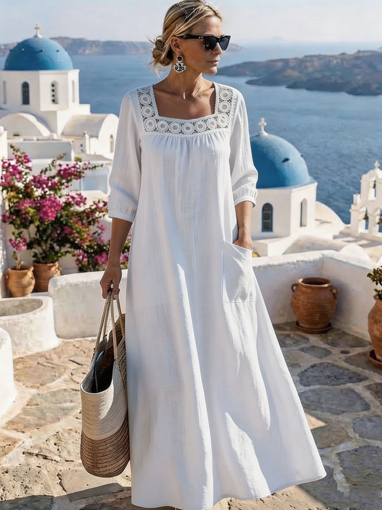 Damen Maxikleid mit elegantem Rundhalsausschnitt und praktischen Taschen Drune
