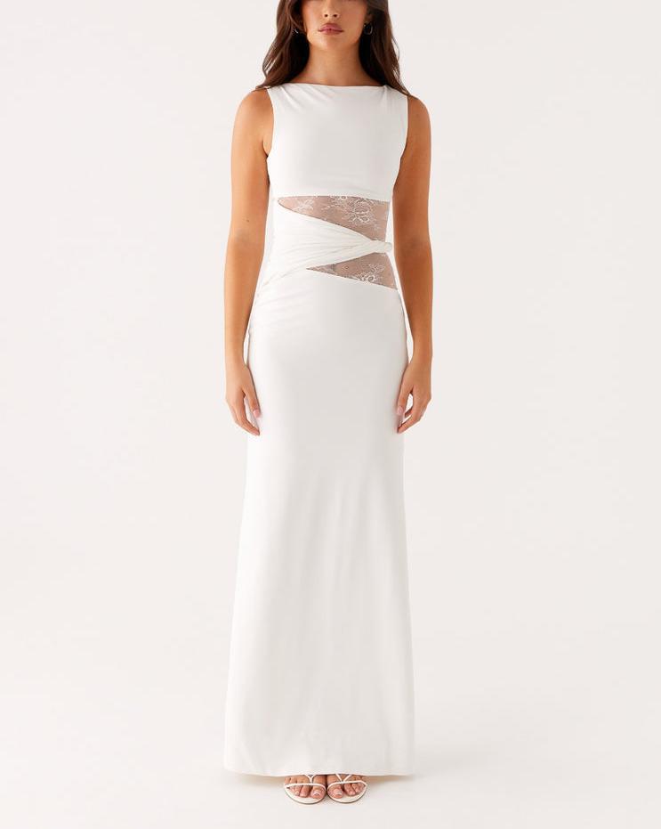 Damen Elegantes Maxikleid mit transparenter Spitze und figurbetontem Schnitt Drune