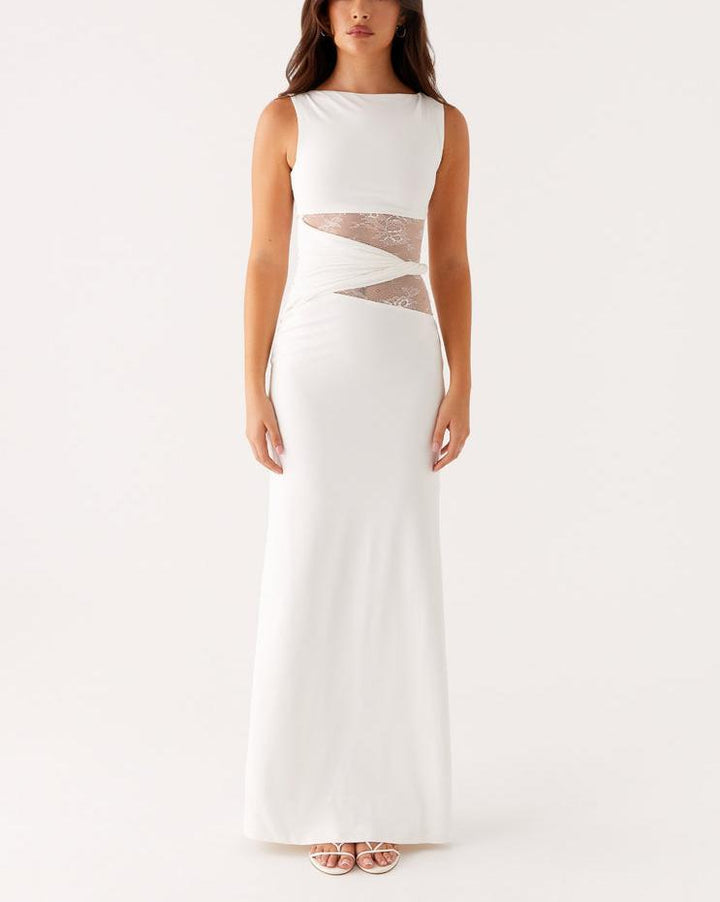 Damen Elegantes Maxikleid mit transparenter Spitze und figurbetontem Schnitt Drune