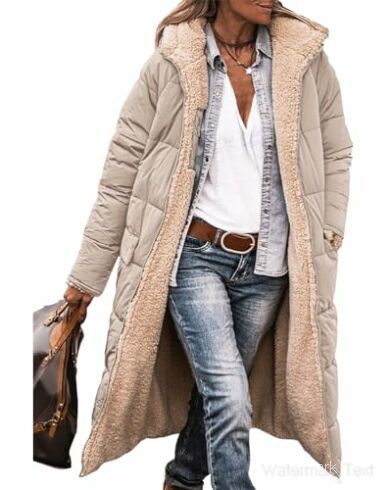 Damen Lange Steppjacke mit kuscheligem Innenfutter und modischer Kapuze Drune