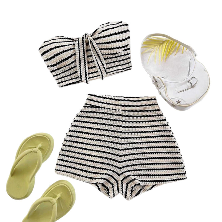 Damen Bandeau-Top und Short-Set mit maritimem Streifenmuster Drune