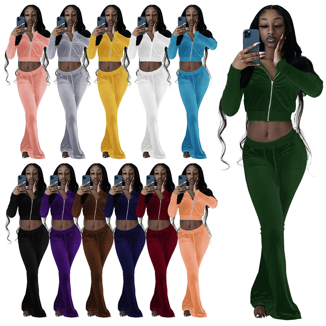 Damen Velours Tracksuit mit Zip-Front und weit geschnittener Hose Drune