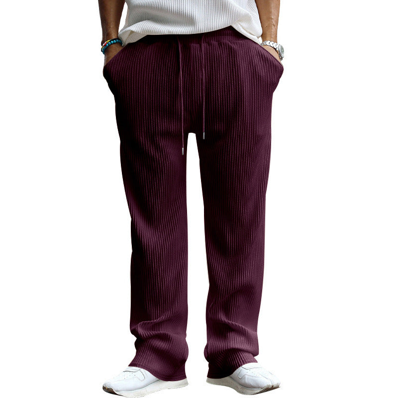 Herren nan lässige Ripp-Freizeithose mit Tunnelzugbund, Eingrifftaschen und geradem Bein Drune